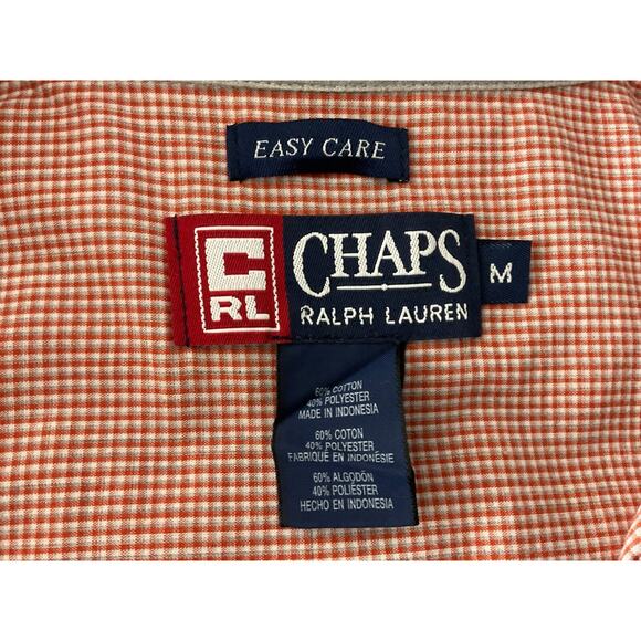 Men's Medium Red White Check Button-Up Shirt Chaps Ralph Lauren Long Sleeve - Picture 9 of 14